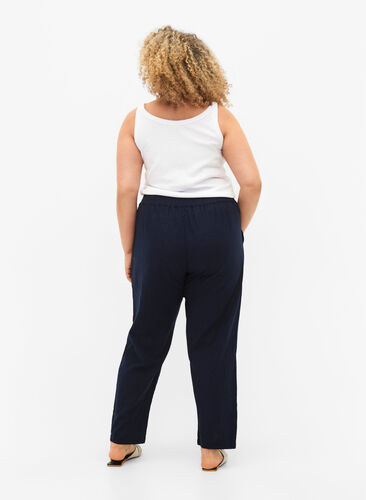 Pantalon en coton uni avec du lin, Navy Blazer, Model image number 1