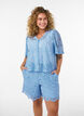 Blouse en dentelle &agrave; manches courtes et col V, Bleu, Model image number 0