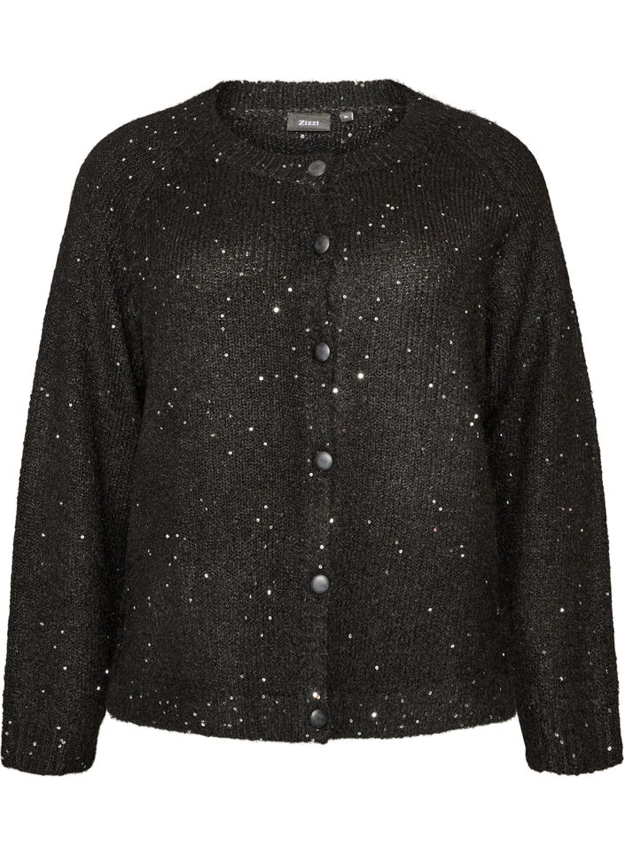 Cardigan avec sequins et boutons, Noir, Packshot image number 0