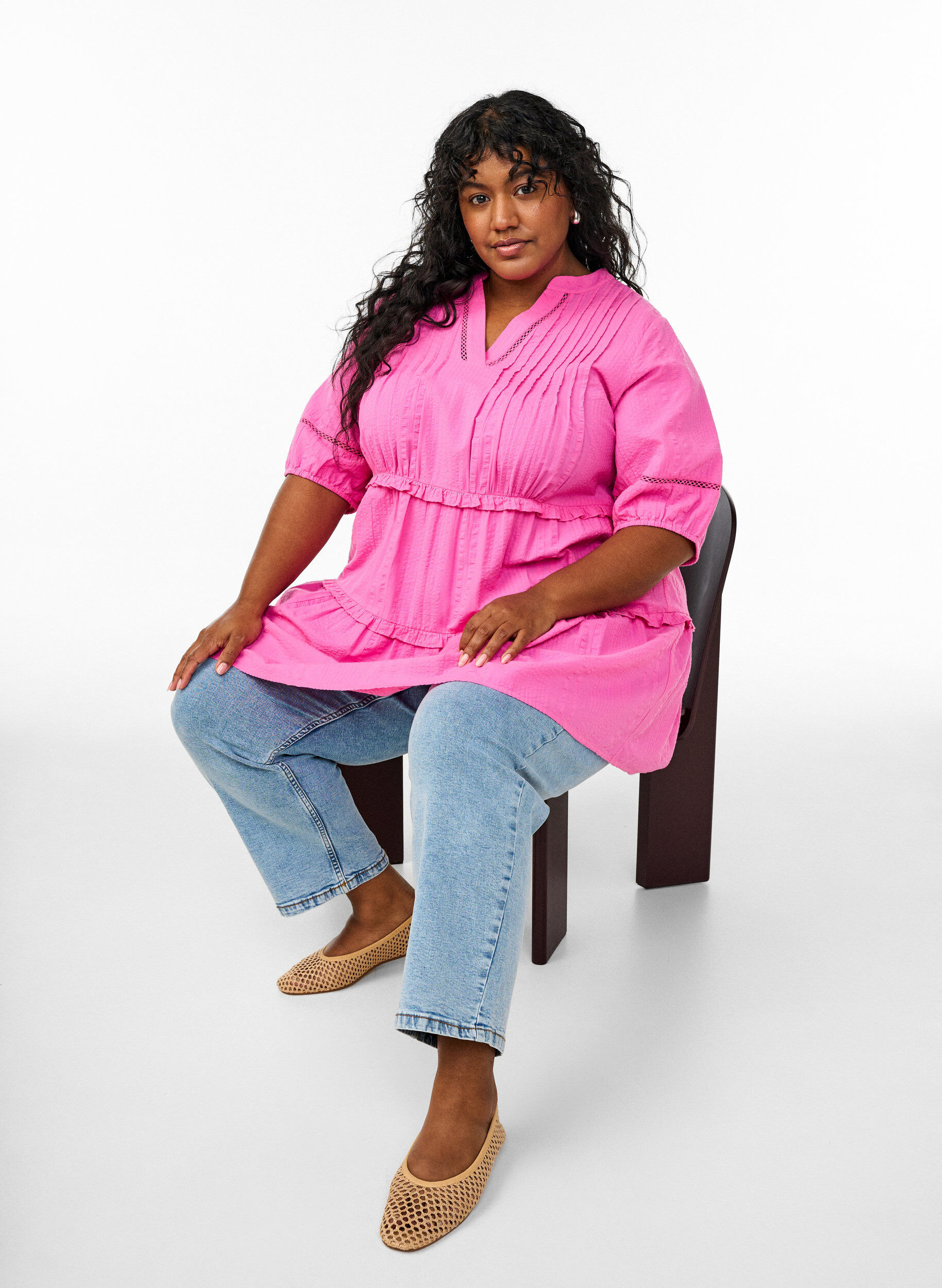 Zizzi Tunique en forme de A avec des volants, Rose, Image image number 0