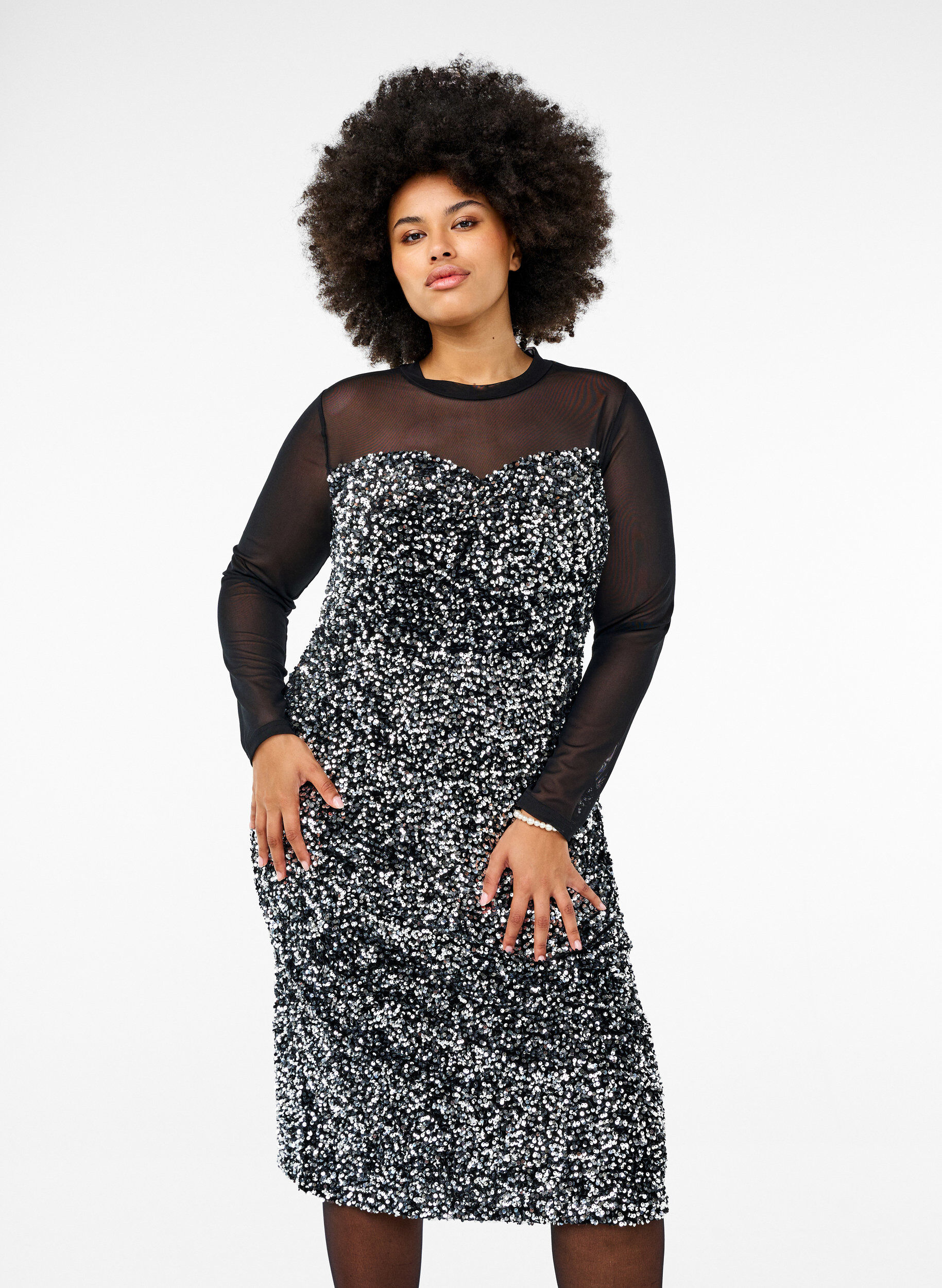 Zizzi Robe &agrave; paillettes, Black w. Silver, Model image number 0