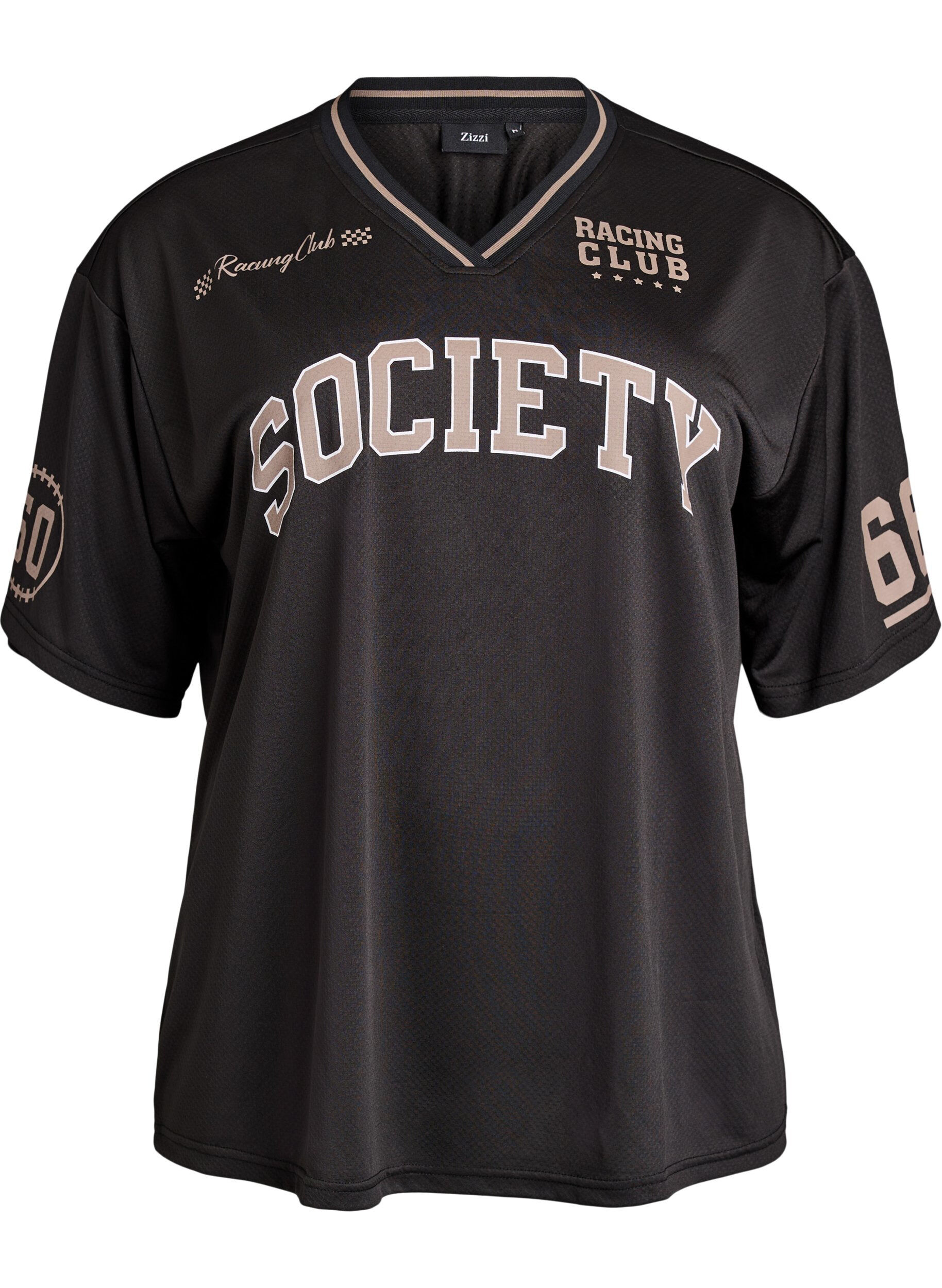 T-shirt sport avec col en V et imprim&eacute; course