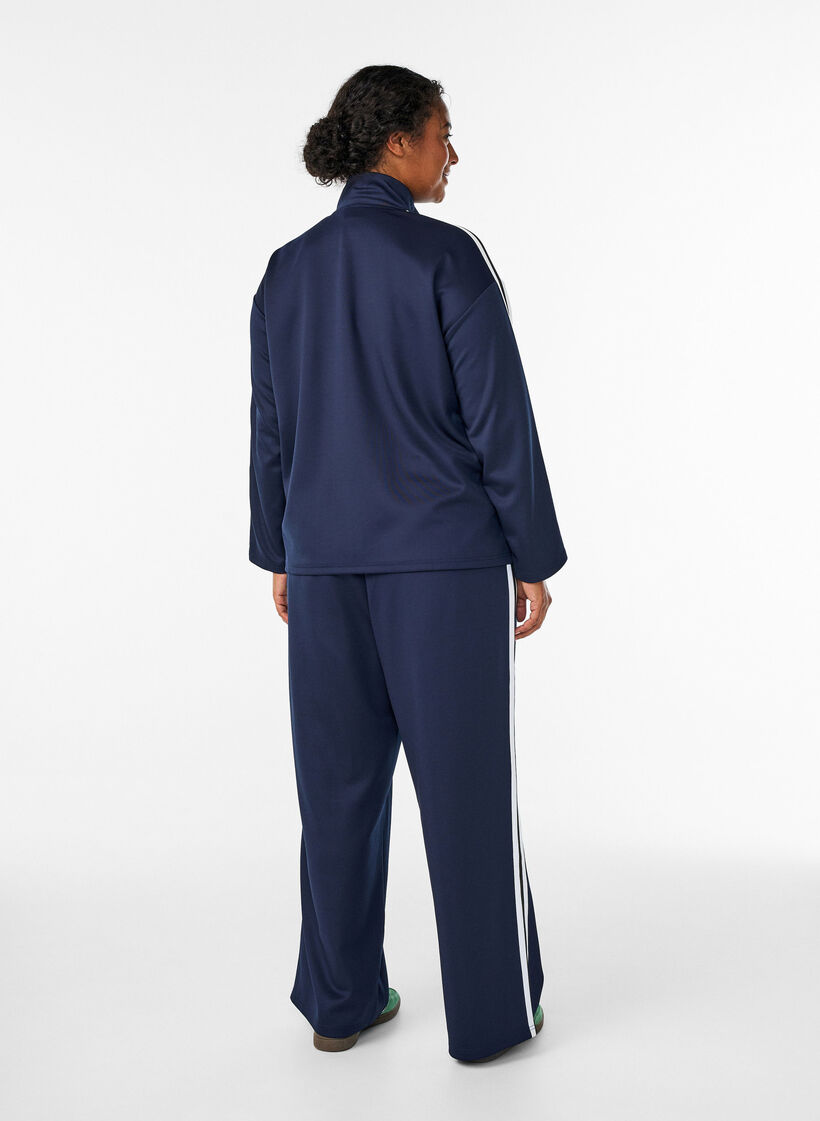Pantalon de survêtement taille haute à bandes sportives, Bleu, Model image number 1