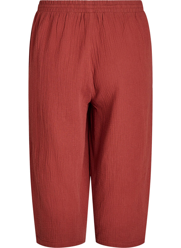 Pantalon culotte en mousseline de coton avec taille haute, Bordeaux, Packshot image number 1
