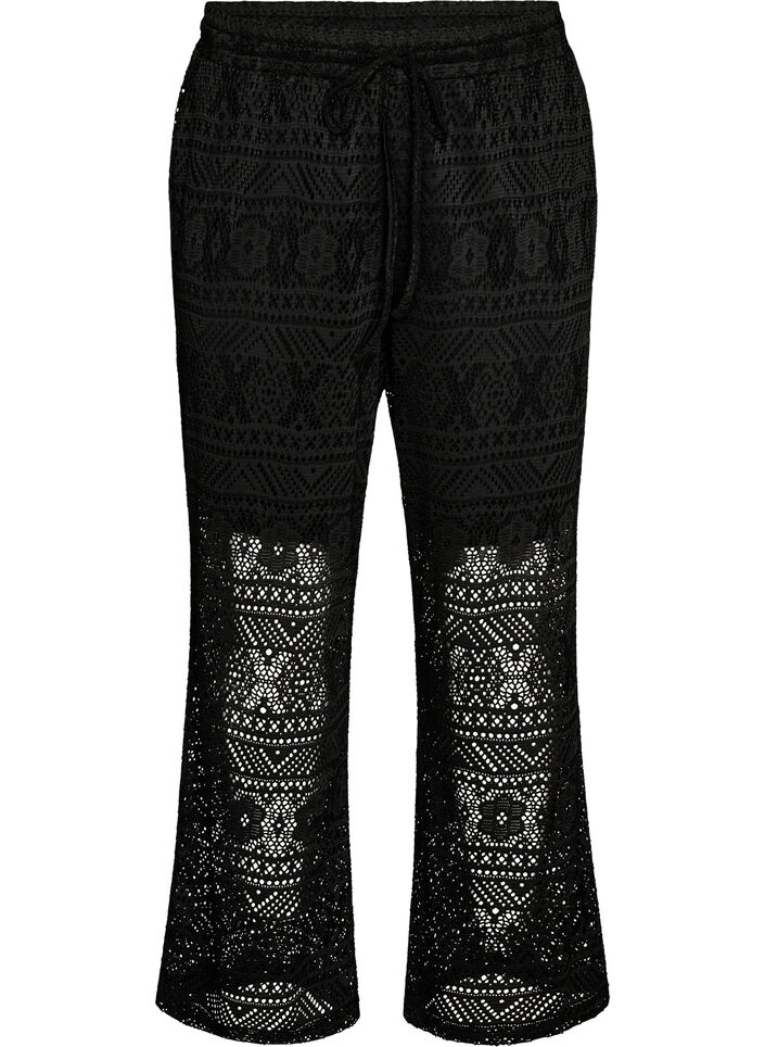 Pantalon en dentelle ajour&eacute;e avec jambes droites, Noir, Packshot image number 0