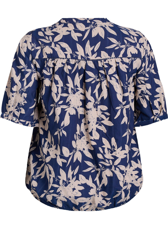 Blouse imprim&eacute;e &agrave; manches 1/2, Bleu, Packshot image number 1