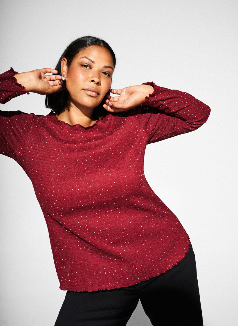 Chemisier à manches longues avec strass, Bordeaux foncé, Image image number 0