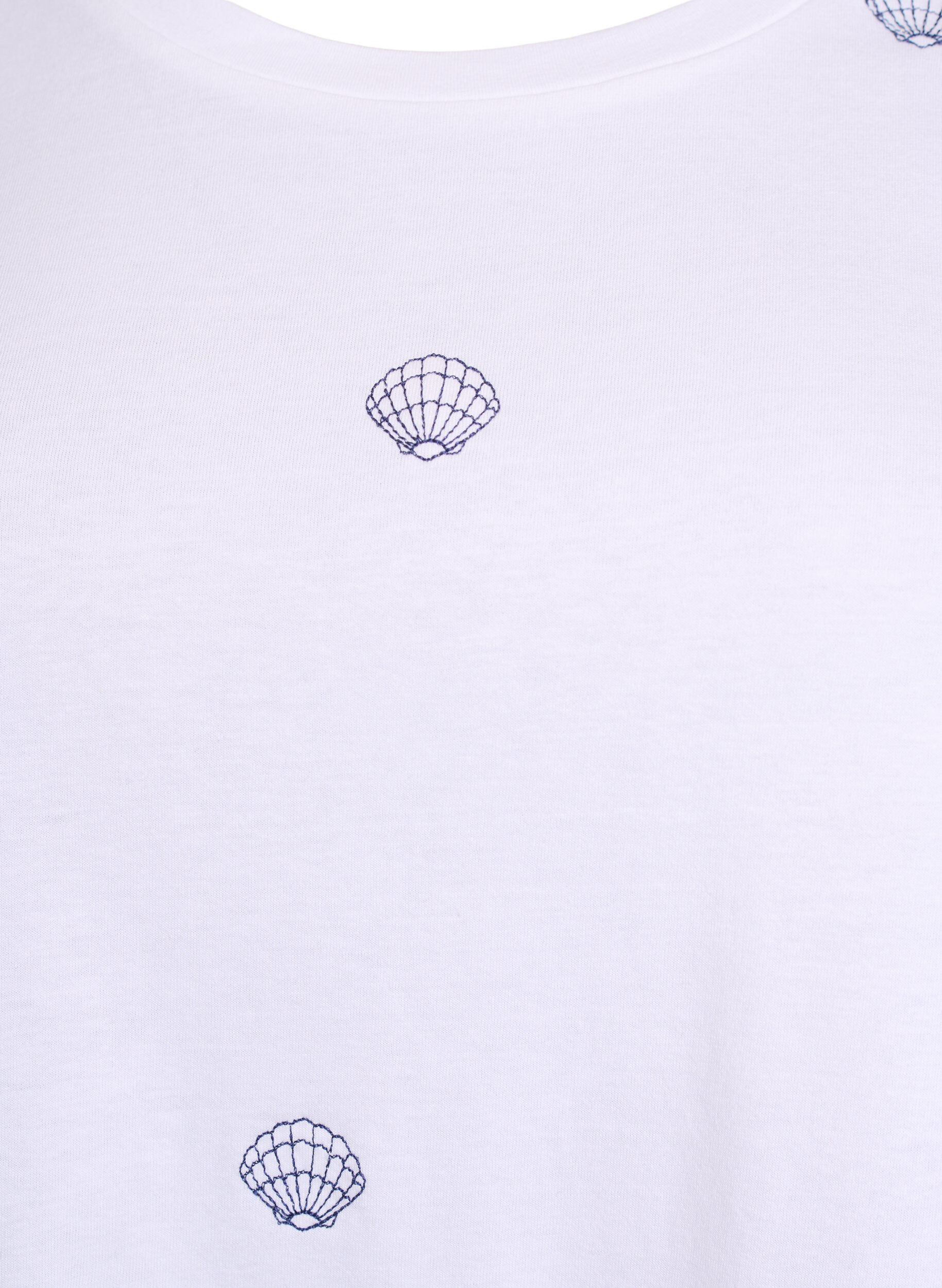 ZizziT-shirt en coton biologique avec motifs brod&eacute;s, Blanc, Packshot image number 2