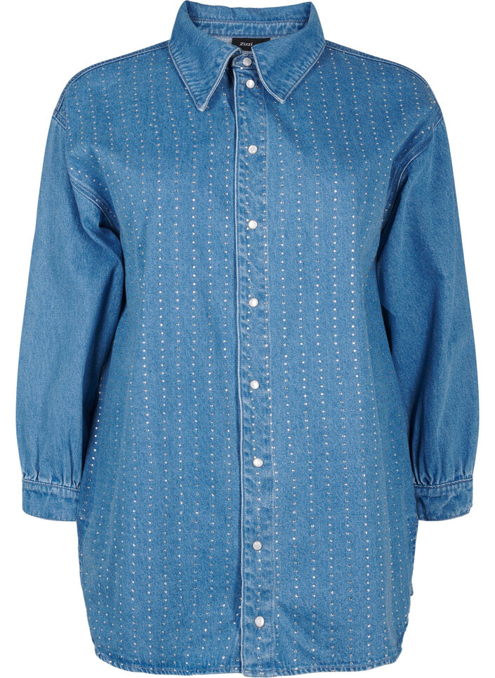 Chemise en jean avec strass, Light Blue Denim, Packshot image number 0