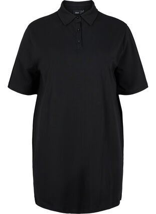Tunique en coton avec col et manches courtes, Black, Packshot image number 0