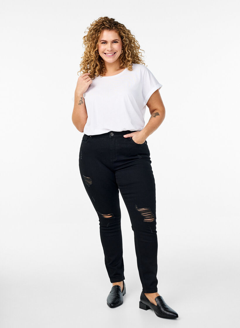 T-shirt &agrave; manches courtes en m&eacute;lange de coton, Blanc, Model image number 1