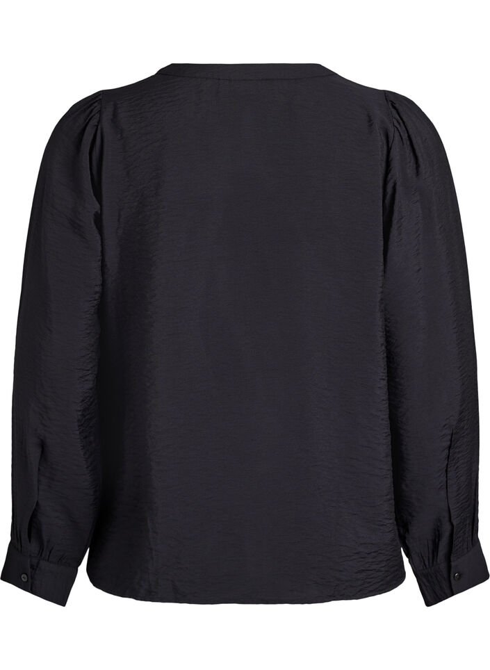 Blouse avec col en V et bandes brodées, Noir, Packshot image number 1