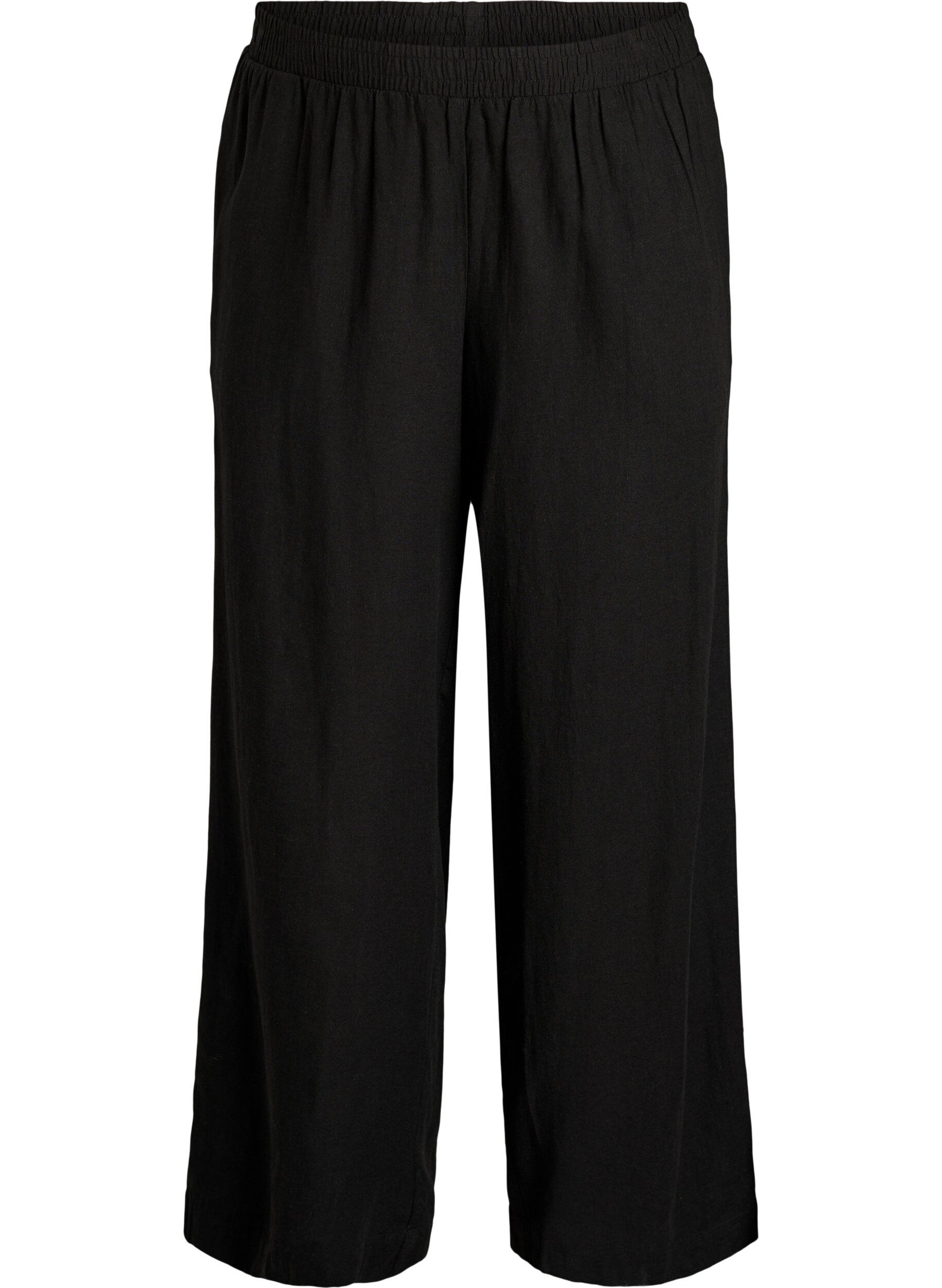ZizziPantalon large en lin et viscose, Noir, Packshot image number 0