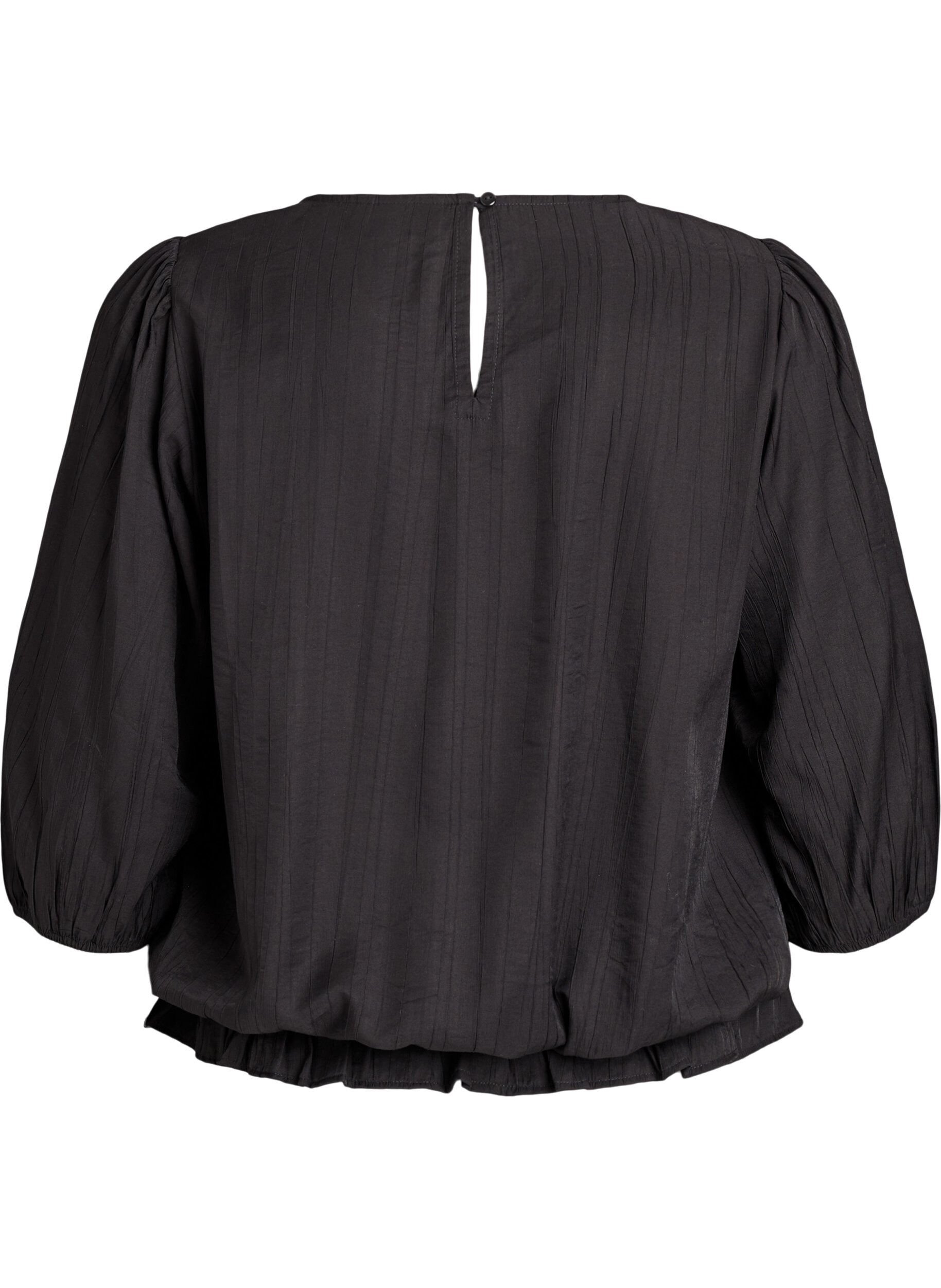Zizzi Blouse en viscose &agrave; manches 3/4 effet ballon, Noir, Packshot image number 1