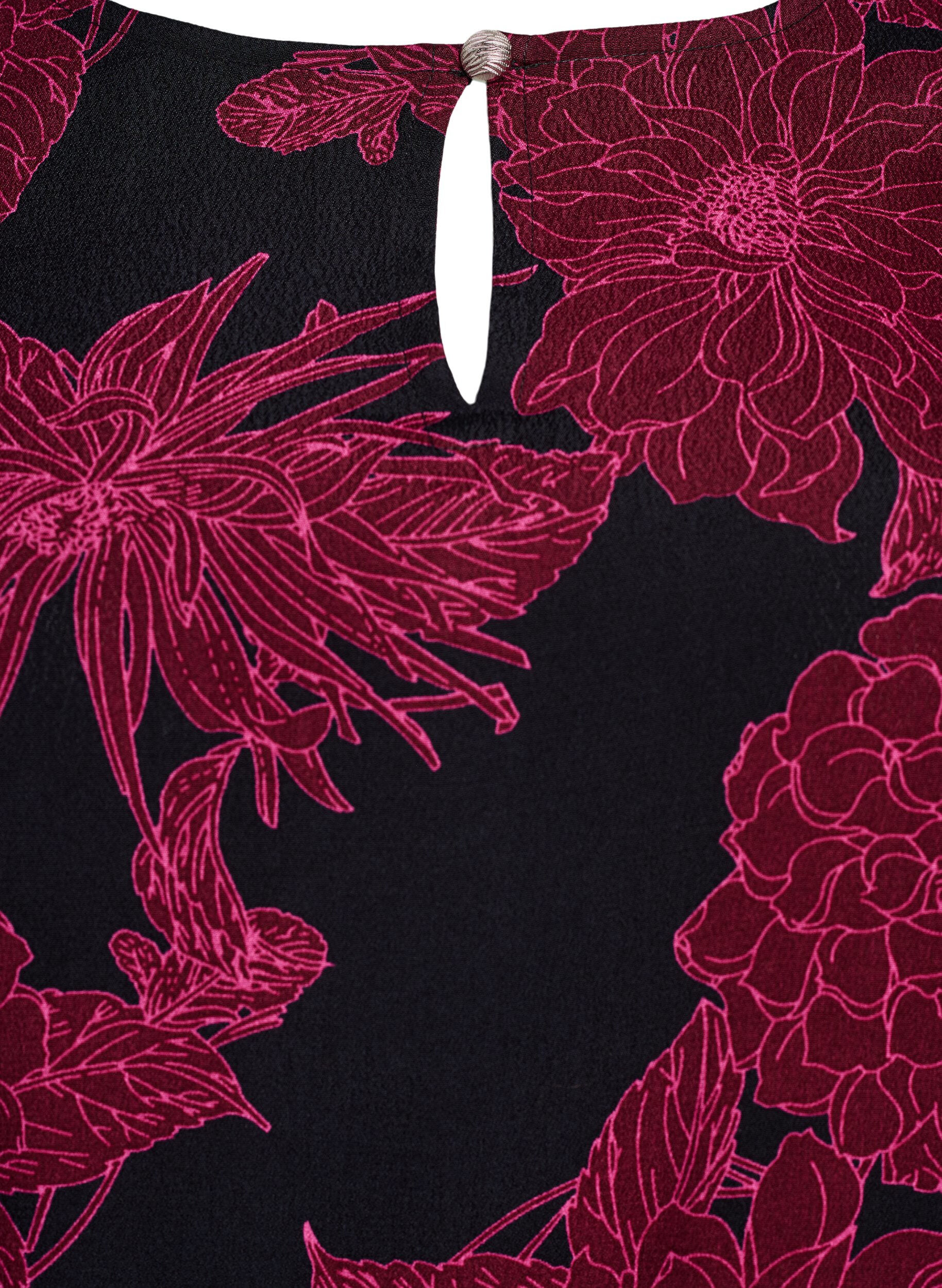 ZizziBlouse en viscose &agrave; imprim&eacute; floral et smocks, Bordeaux fonc&eacute;, Packshot image number 2