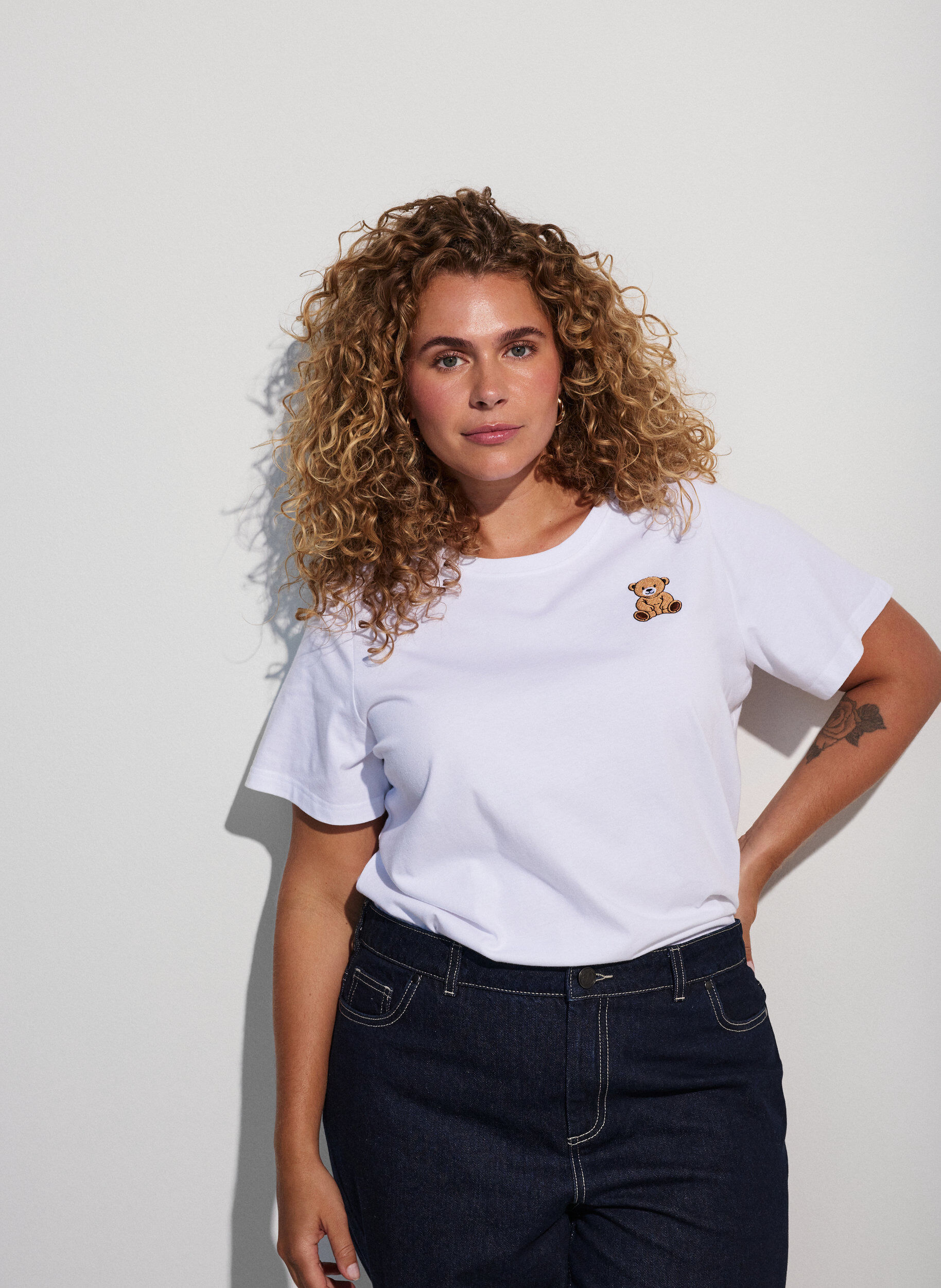 ZizziT-shirt en coton bio avec motif ourson, Blanc, Model image number 3