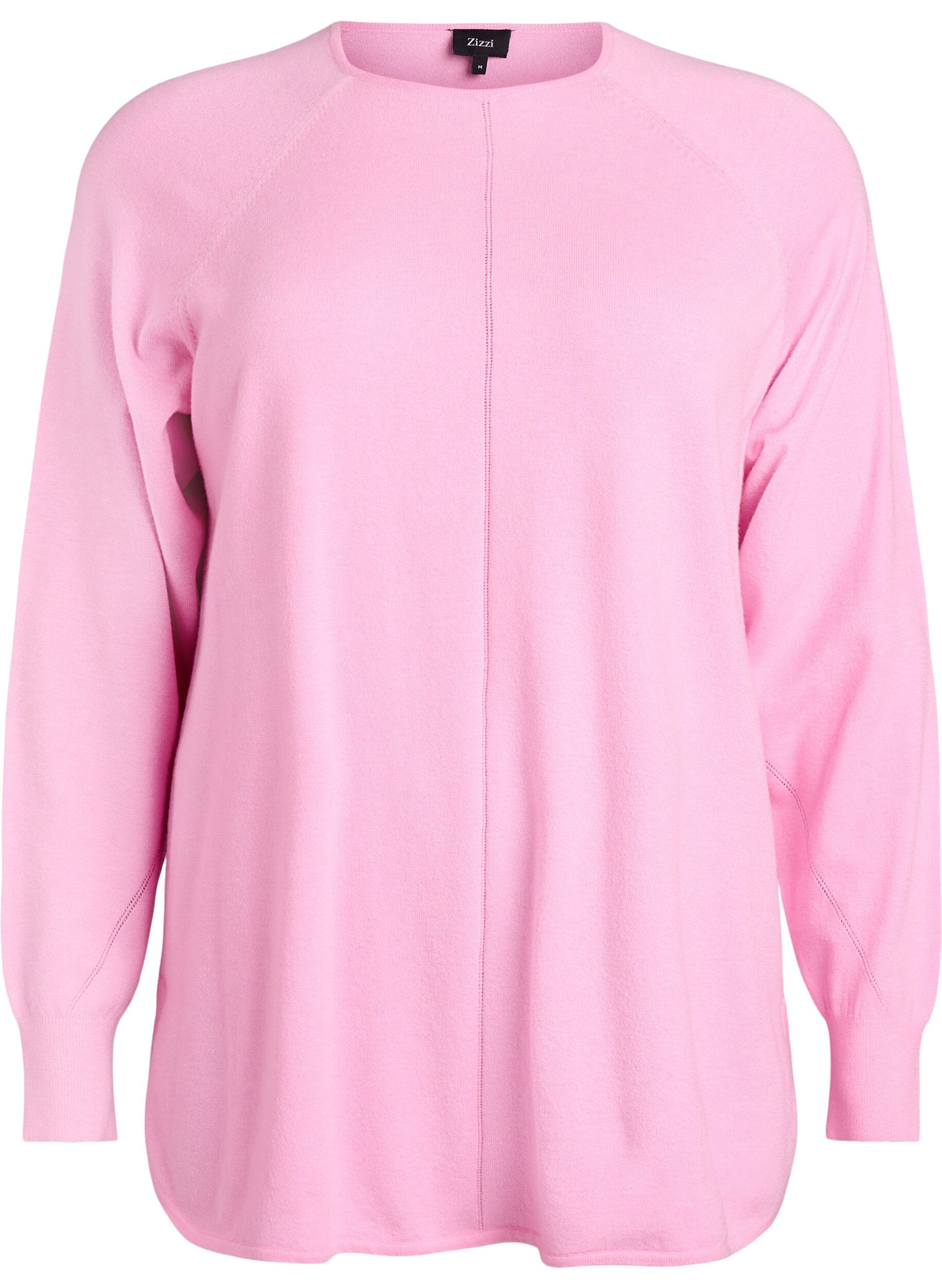 ZizziBlouse en maille &agrave; col rond et motif tricot&eacute;, Rose, Packshot image number 0