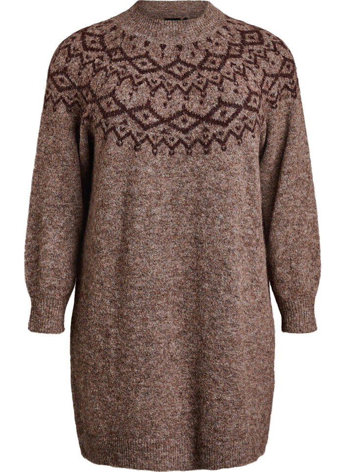 Robe en maille avec motif jacquard, Marron, Packshot image number 0
