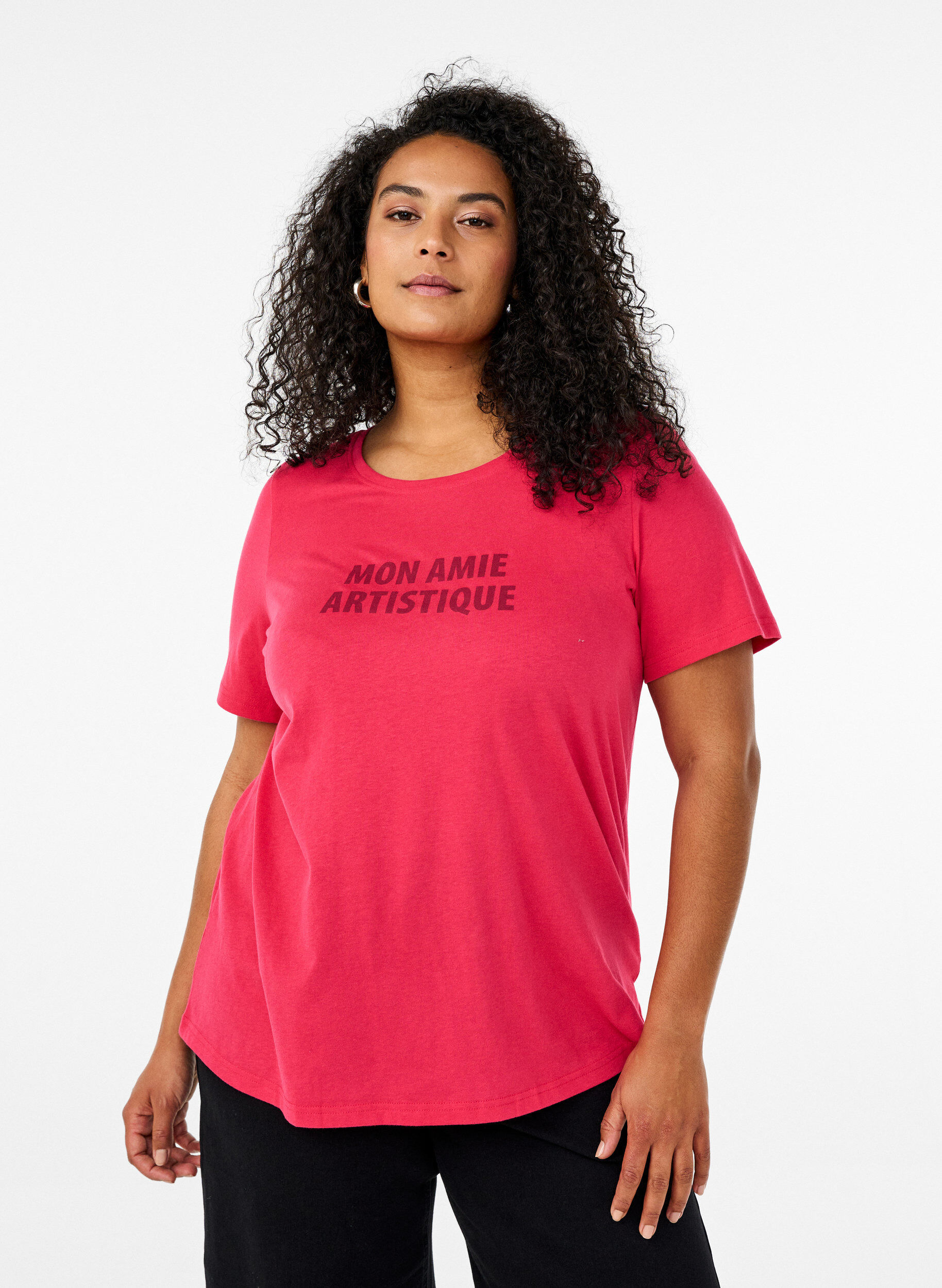 Zizzi FLASH - T-shirt avec motif, Rose, Model image number 0