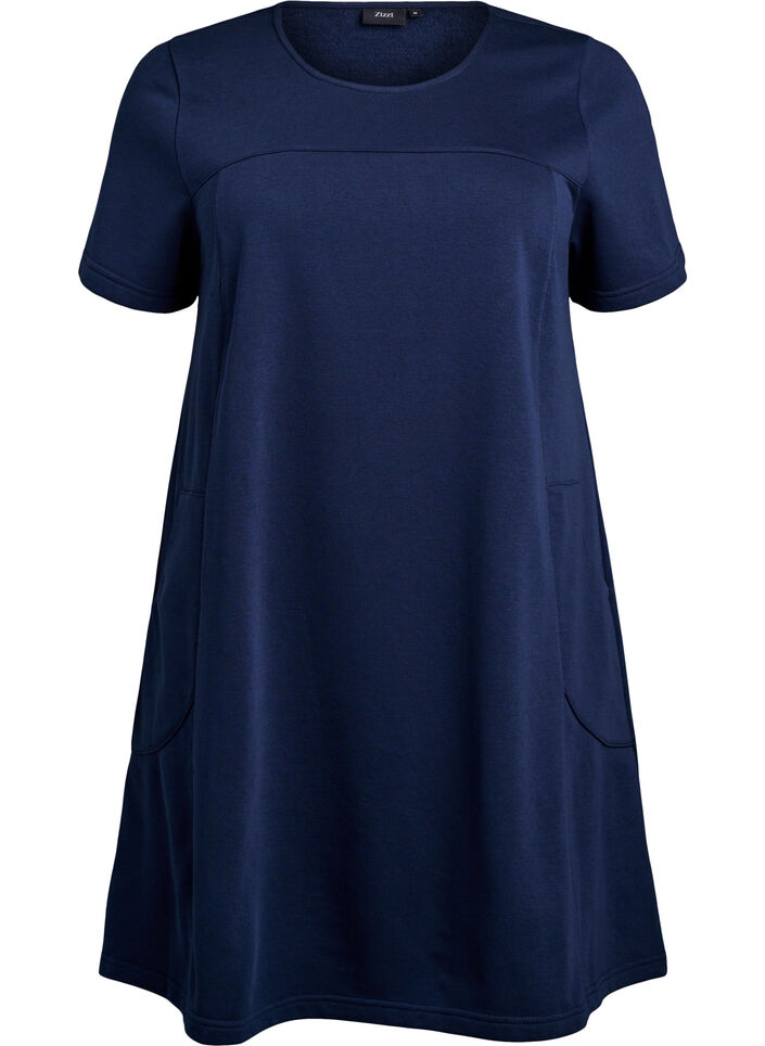 Robe en jersey à manches courtes et poches, Bleu, Packshot image number 0