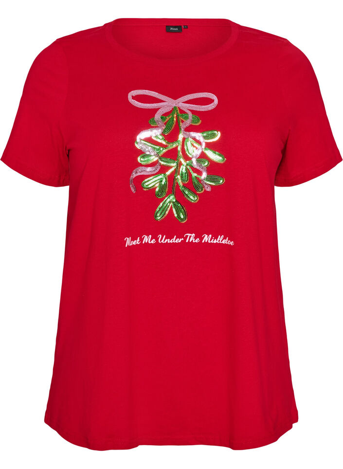 T-shirt de No&euml;l en coton bio, Rouge, Packshot image number 0