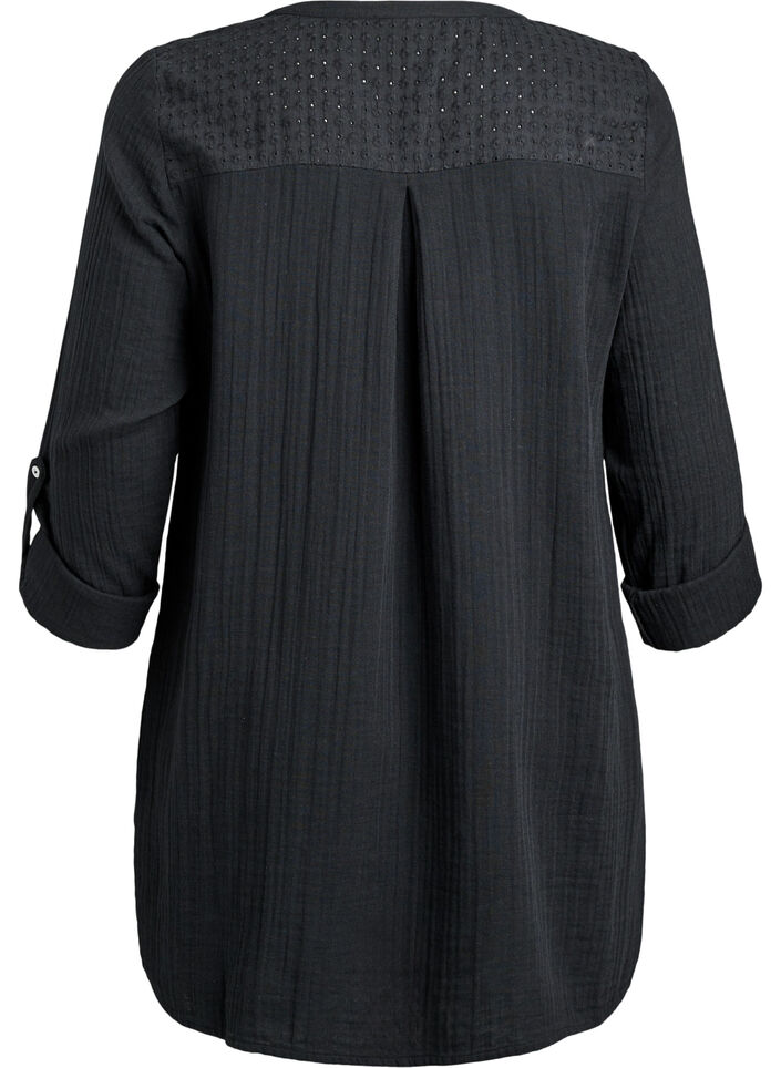 Tunique en mousseline de coton avec broderie anglaise, Noir, Packshot image number 1