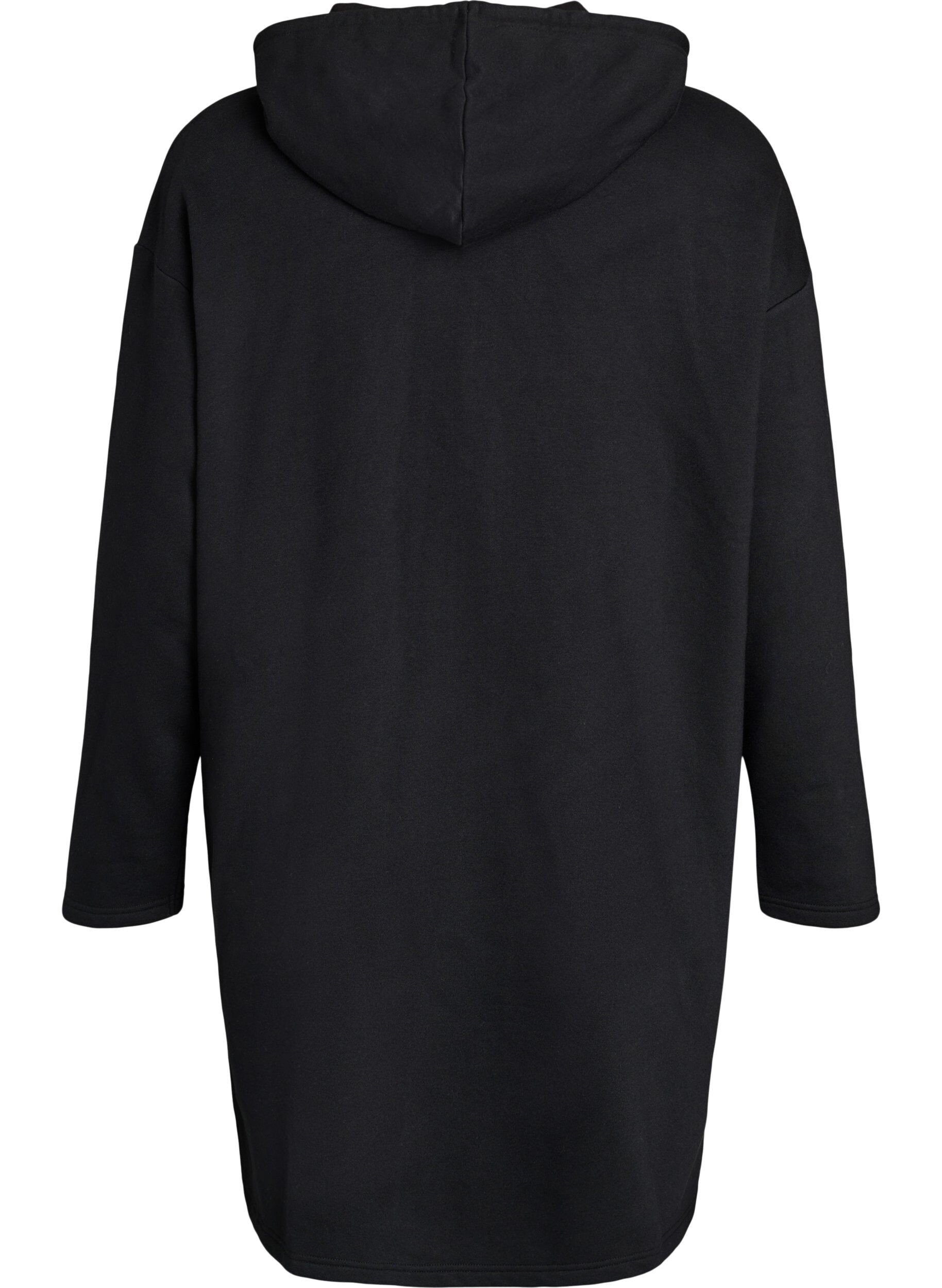 Zizzi Long cardigan en coton &agrave; capuche, Noir, Packshot image number 1