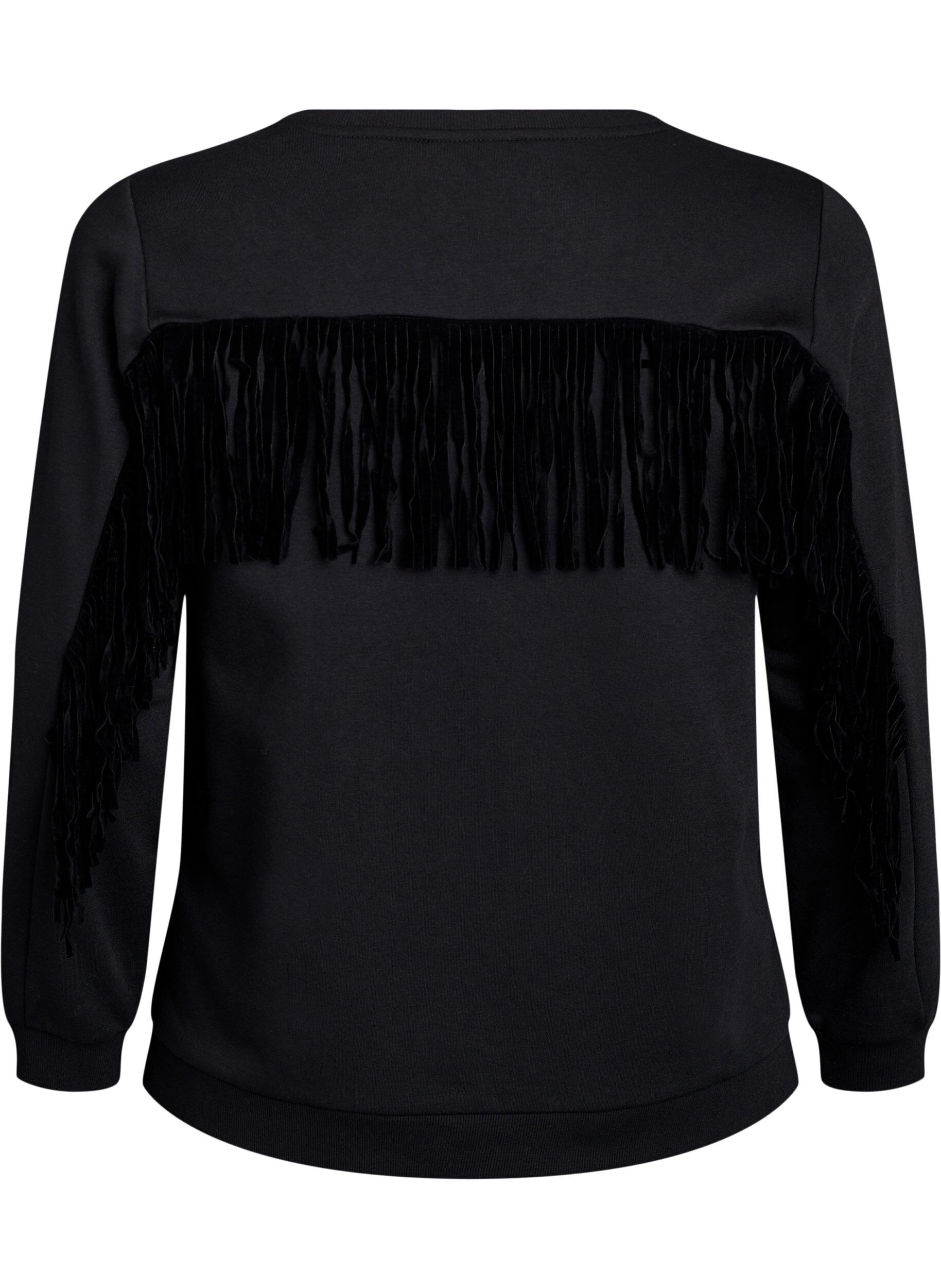 Zizzi Sweat-shirt &agrave; franges, Noir, Packshot image number 1