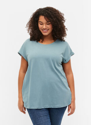 T-shirt à manches courtes en mélange de coton, Smoke Blue, Model image number 0