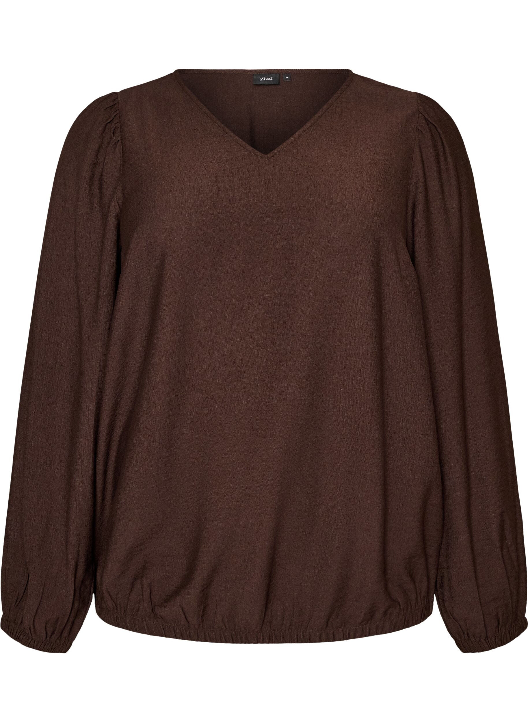 ZizziBlouse en viscose &agrave; col V et coupe ballon, Marron, Packshot image number 0