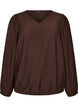 Blouse en viscose &agrave; col V et coupe ballon, Marron, Packshot image number 0