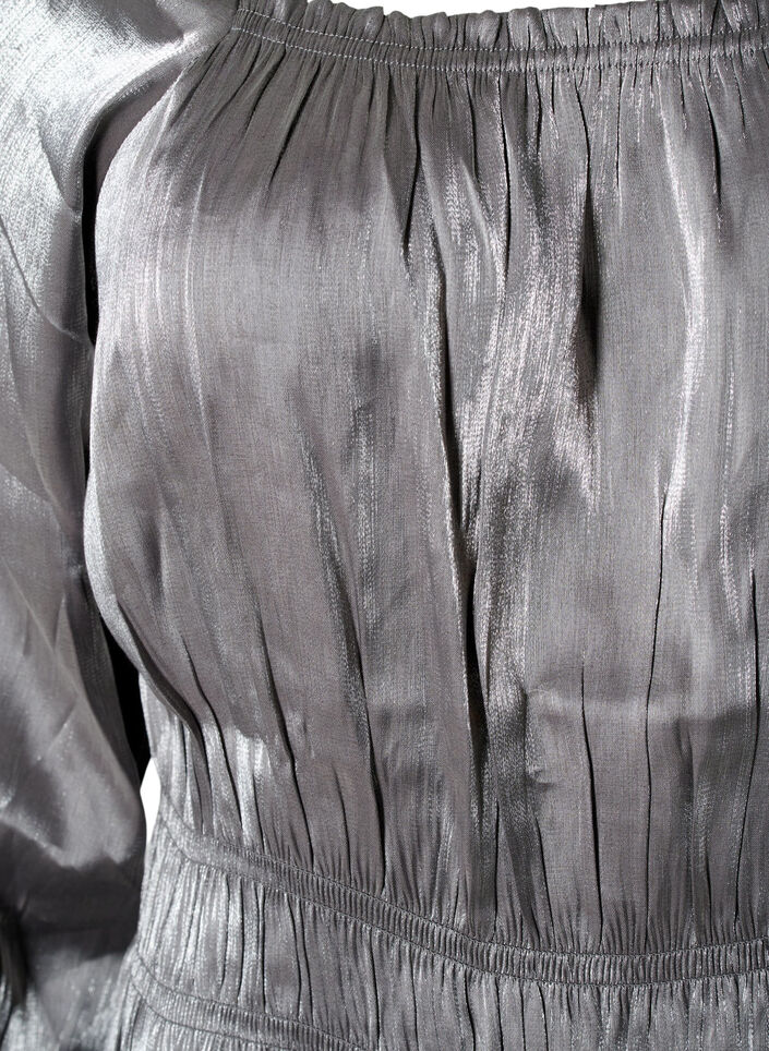 Blouse de couleur argentée avec manches 3/4 et smocks, Dark Silver, Packshot image number 2