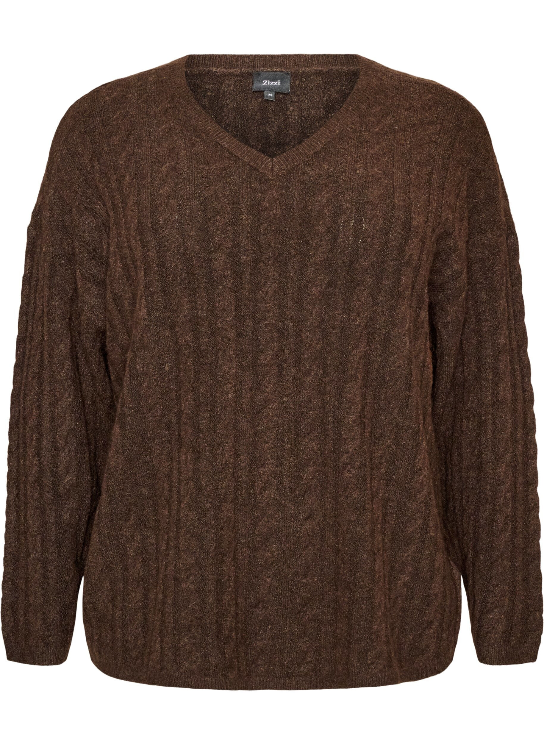 ZizziBlouse en maille torsad&eacute;e avec col en V, Marron, Packshot image number 0