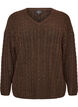 Blouse en maille torsad&eacute;e avec col en V, Marron, Packshot image number 0