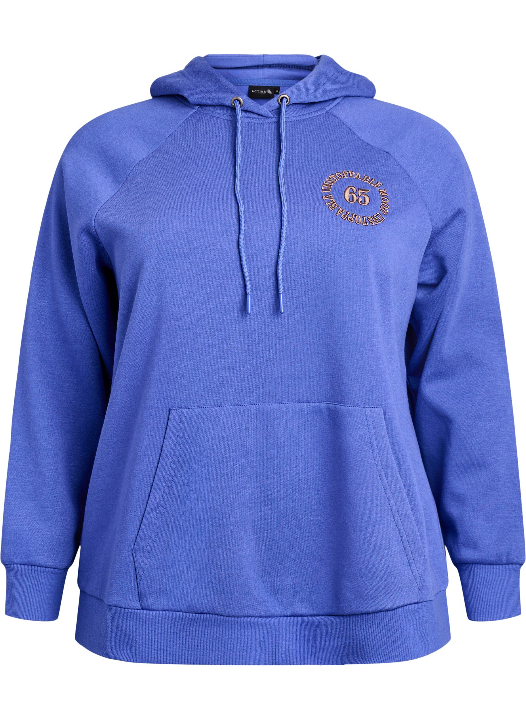 Zizzi Sweat &agrave; capuche avec motif brod&eacute; devant, Bleu, Packshot image number 0