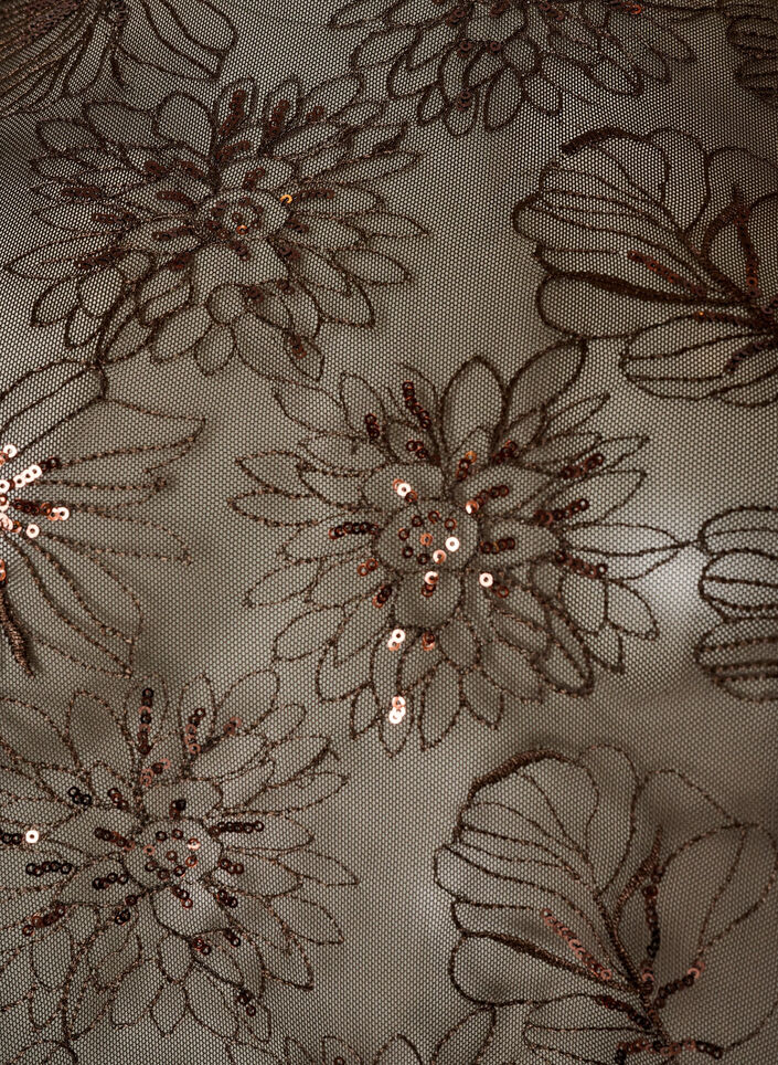 Blouse en mesh avec fleurs et sequins, Marron, Packshot image number 2