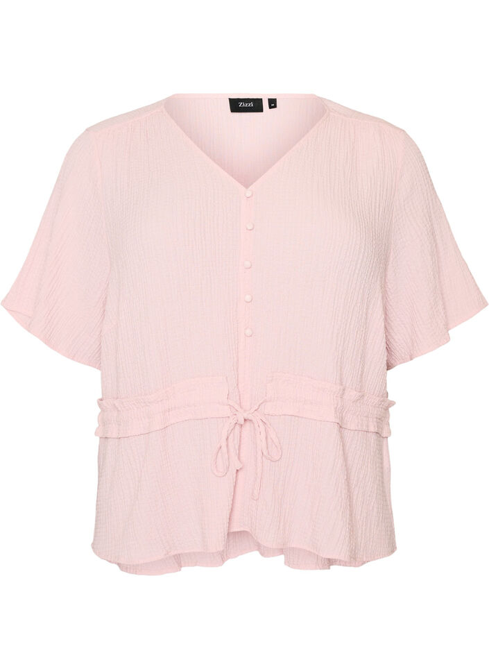 Blouse avec texture et lien &agrave; la taille, Rose, Packshot image number 0
