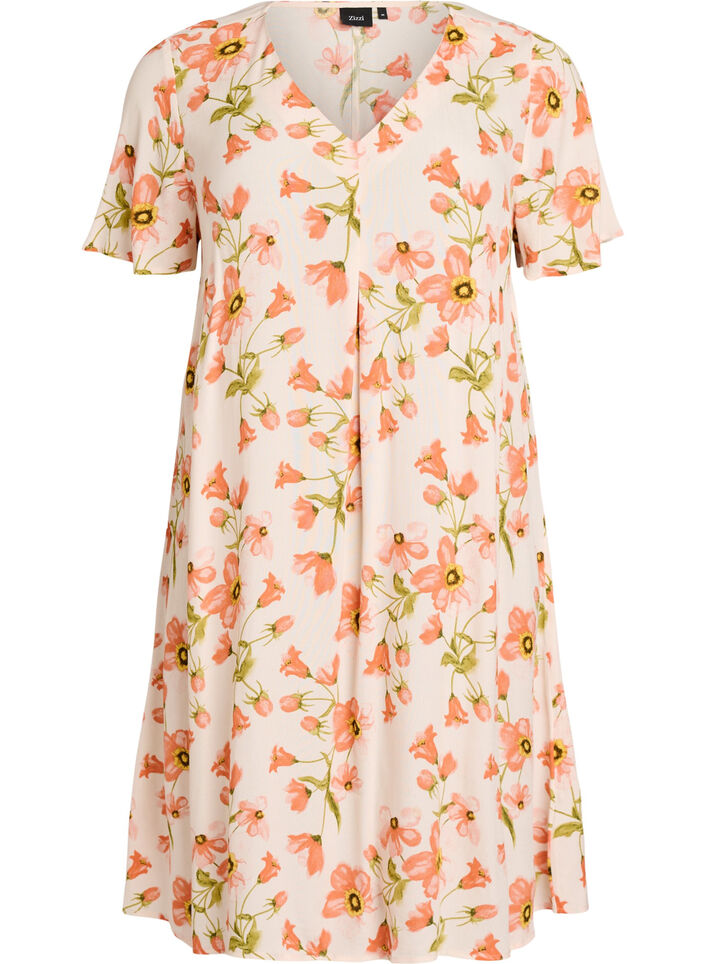 Robe &eacute;vas&eacute;e en viscose, Rose, Packshot image number 0