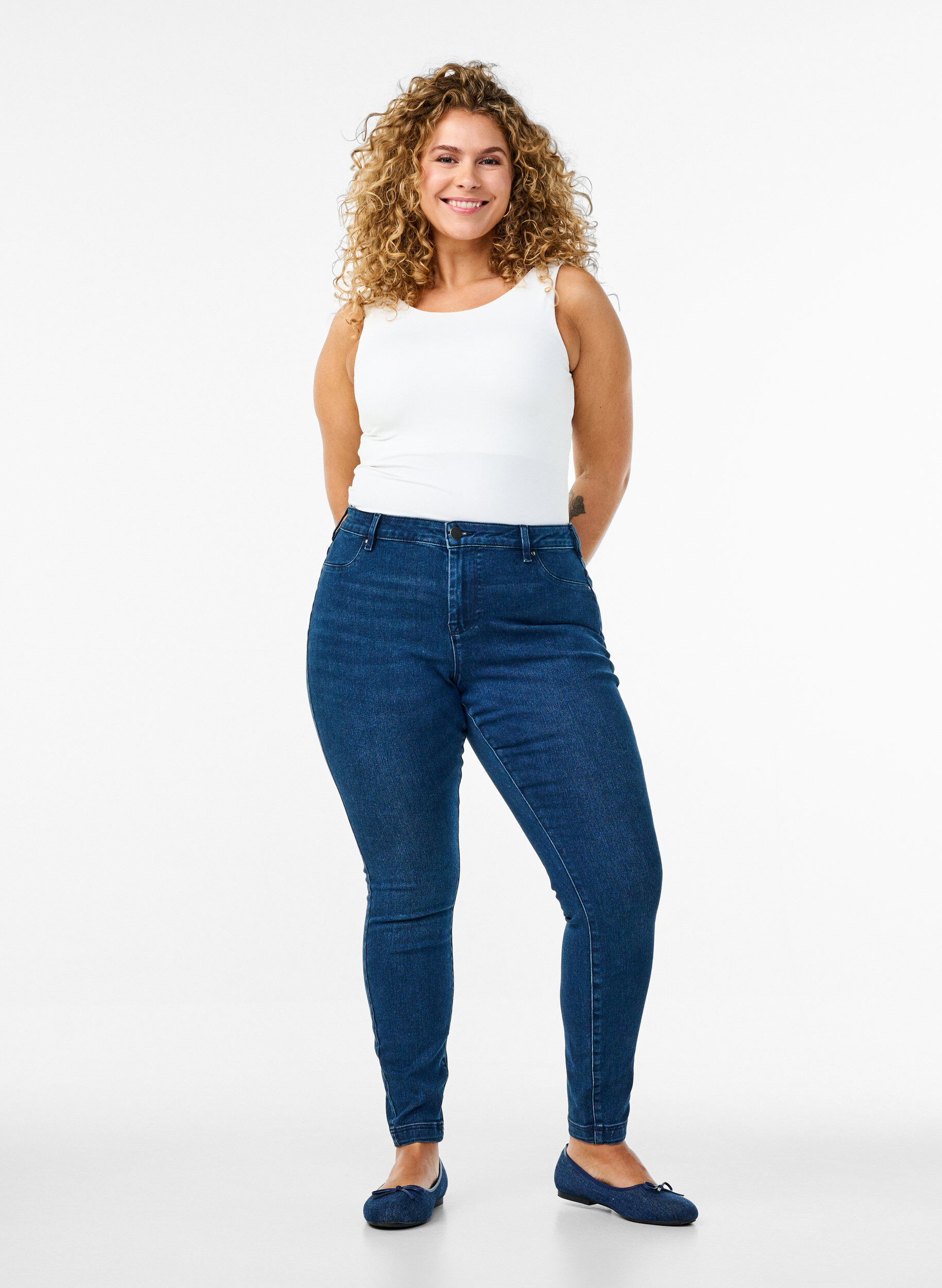 Jeggings en m&eacute;lange de coton, Bleu, Model