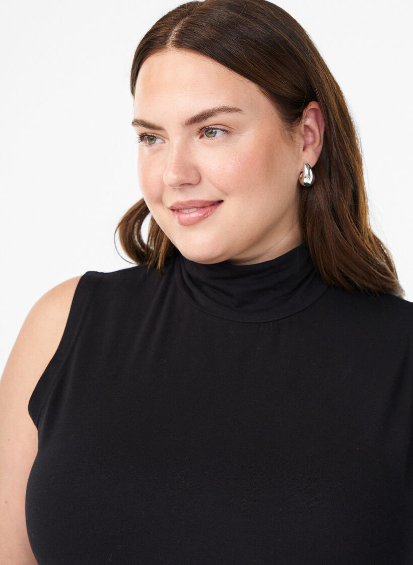 Haut court en jersey à col montant, Noir, Model image number 2