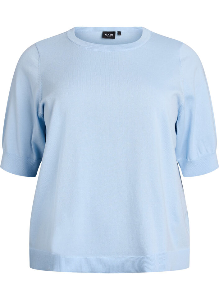Blouse en fine maille &agrave; manches courtes, Bleu Clair, Packshot image number 0