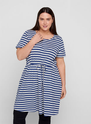 Tunique en coton à manches courtes, Twilight Blue/Stripe, Model image number 0