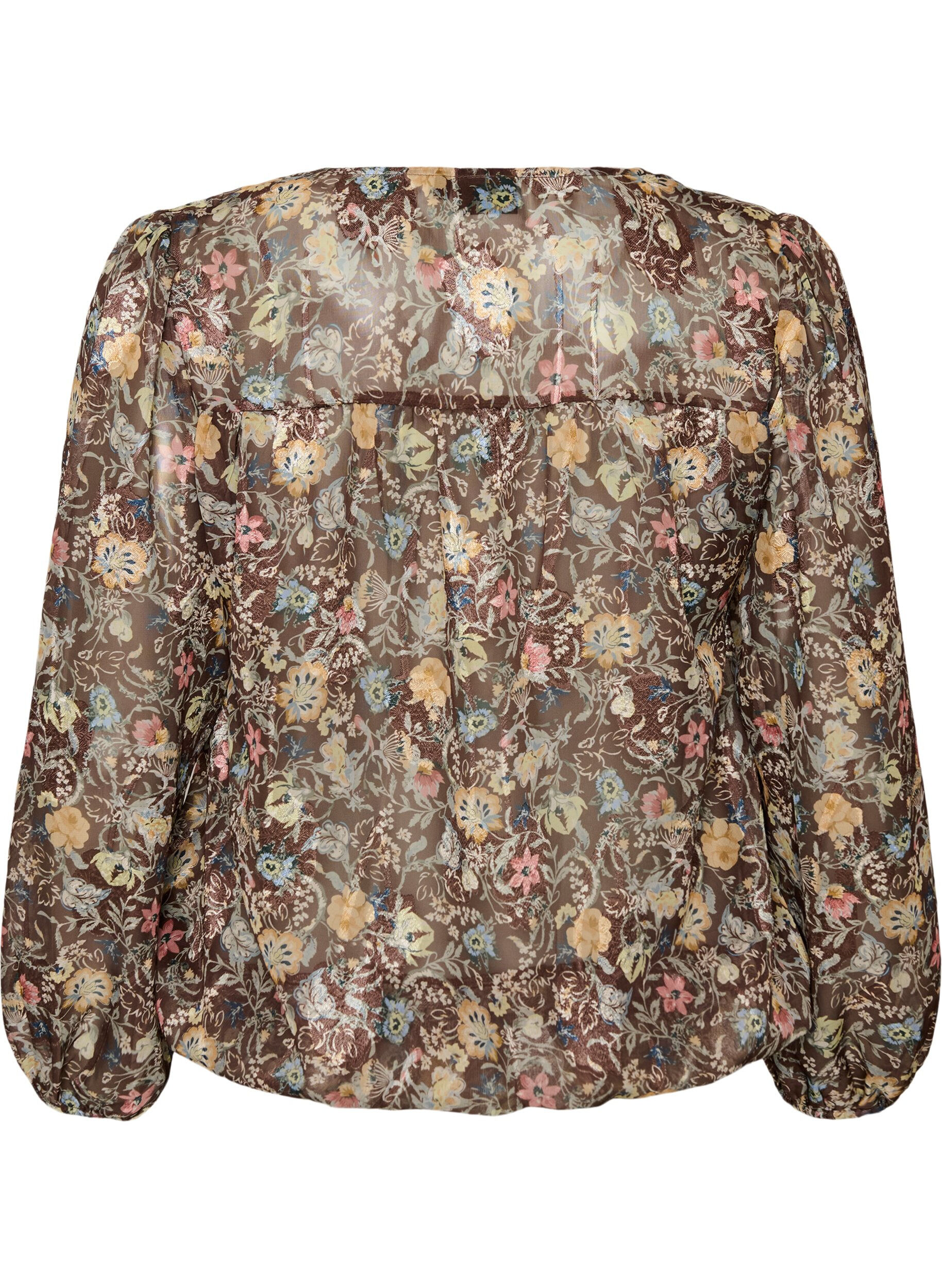 ZizziBlouse &agrave; imprim&eacute; floral et manches ballon, Marron, Packshot image number 1