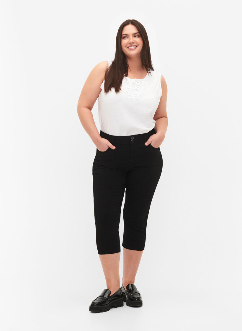 Pantalon capri ajusté en mélange de viscose, Black, Model image number 0