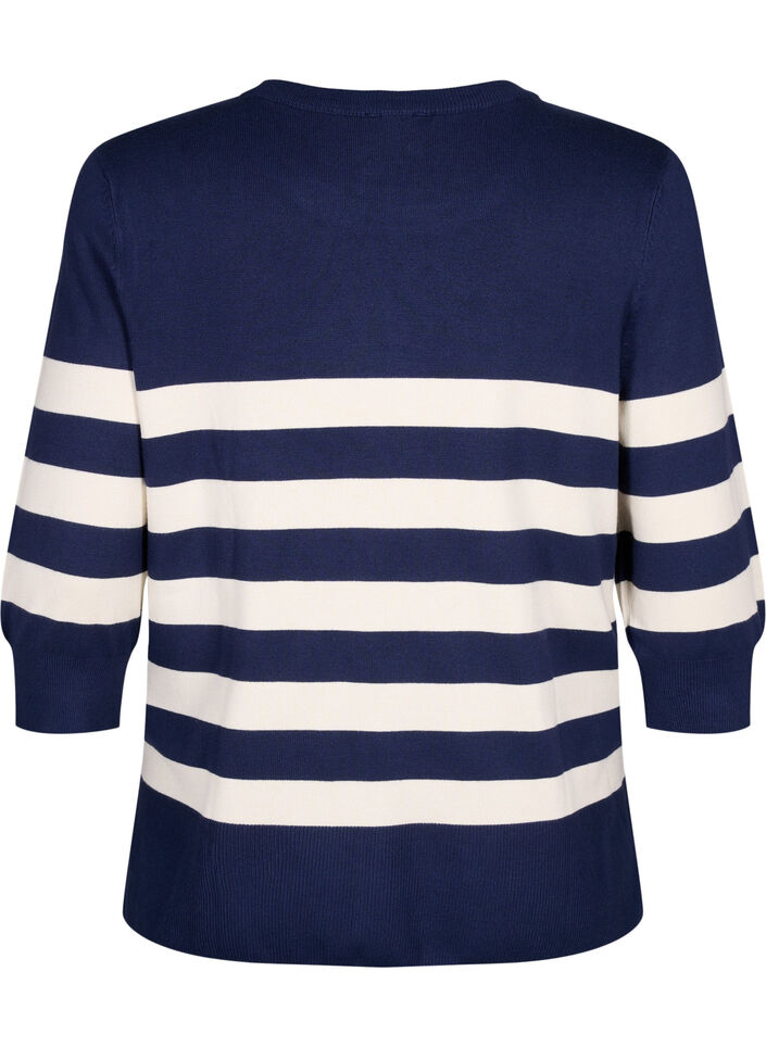 Pull rayé en viscose avec manches 3/4, Navy Blazer/Birch, Packshot image number 1