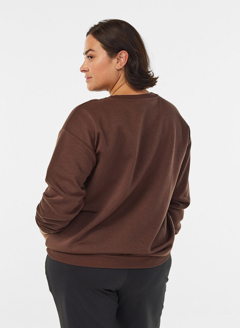 Sweat-shirt avec texte brodé, Marron, Model image number 2