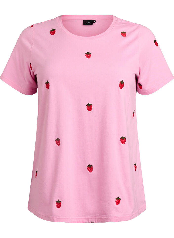 T-shirt en coton biologique avec motifs brod&eacute;s, Rose, Packshot image number 0