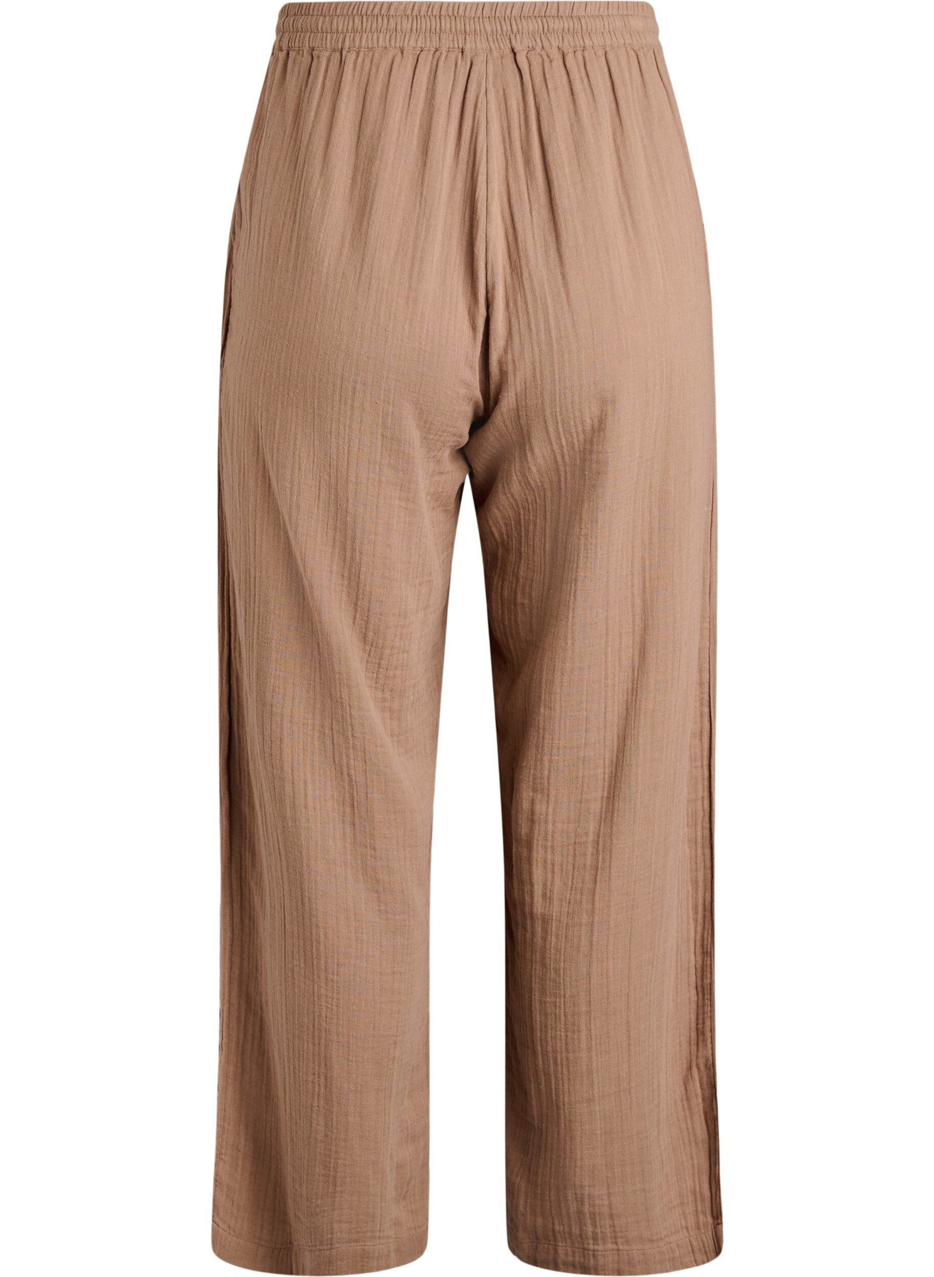 ZizziPantalon taille haute en mousseline de coton &agrave; coupe ample, Marron, Packshot image number 1
