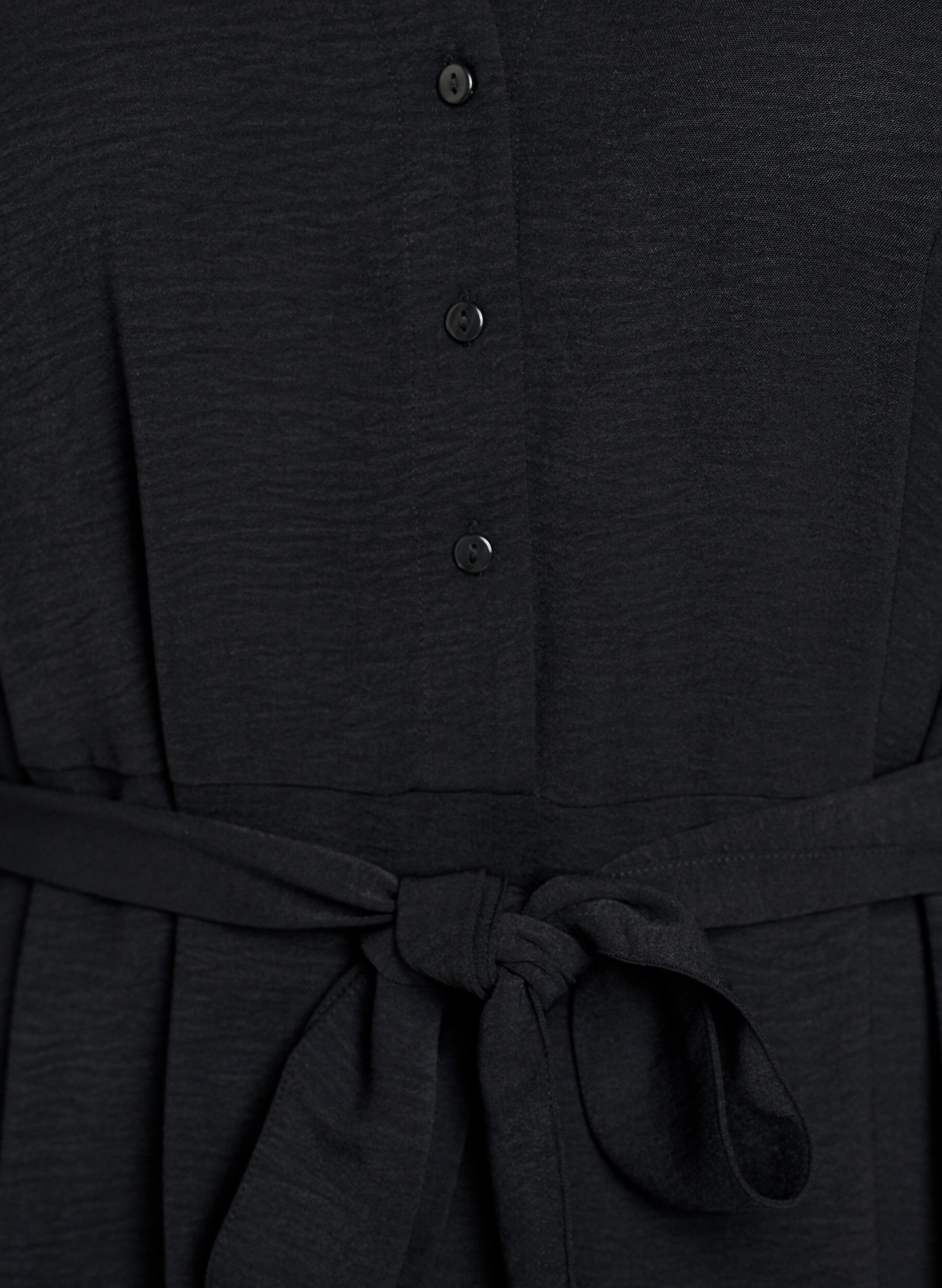 Zizzi Robe chemise midi avec ceinture &agrave; nouer, Noir, Packshot image number 2