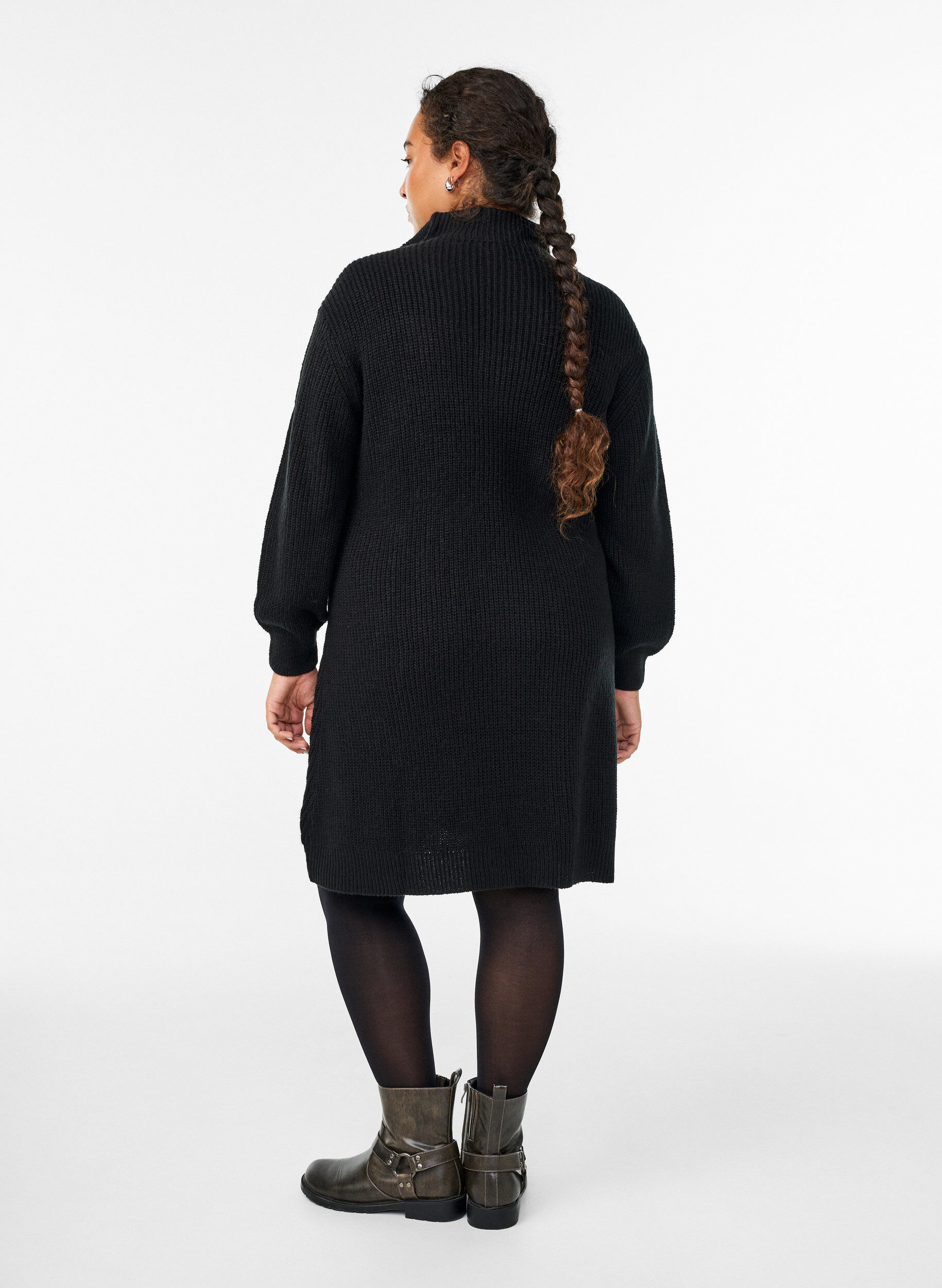 Zizzi FLASH - Robe courte en maille avec col montant, Noir, Model image number 2